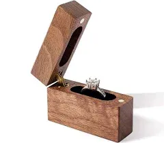 Wislist Wooden Engagement Ring Box Small Slim Flat Ring Case for Proposal,Weddi<wbr/>n