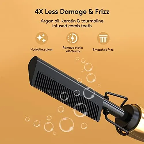 Electric Hot Comb by Terviiix, Pressing Combs for Black Hair, Wigs & Beard, Anti-Scald Straightening Comb with Keratin & Argan Oil Infused Teeth, Temperatures Adjustable, 60 Min Auto Shut Off