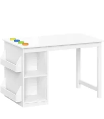 White Kids Art Activity Table with Craft Storage Cubbies Bookracks and Removable Cups