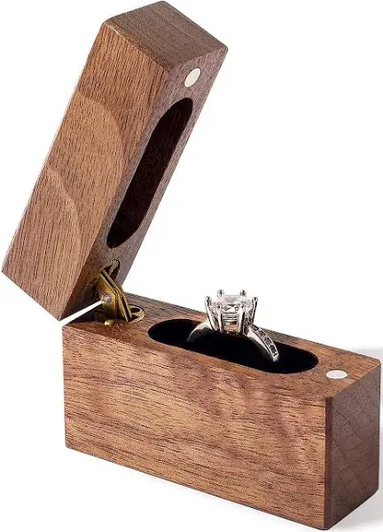 Wooden Engagement Ring Box Small Slim Flat Ring Case for Proposal,Wedding (Hand in hand)