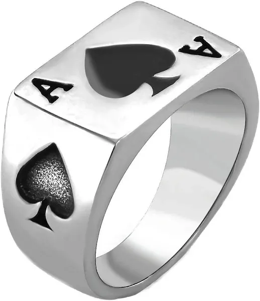 Mens Womens Stainless Steel Ring Poker Spade Ace Silver Black Sizes 6-14