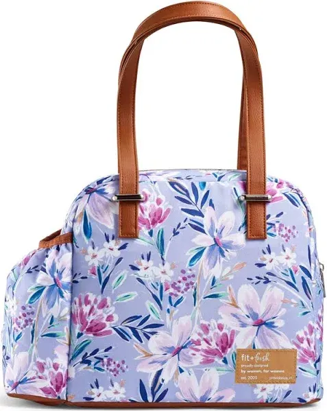 Fit & Fresh Lunch Bag For Women, Insulated Womens Lunch Bag For Work, Leakproof & Stain-Resistant Large Lunch Box For Women With Bottle Pocket, Long Straps, Zipper Closure Laketown Bag Floral Lilac