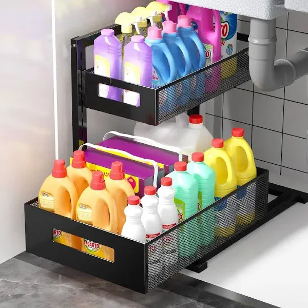 Under Sink 2 Tier Kitchen Drawer Organizer Storage 2 Pack Cabinet Bathroom Hang