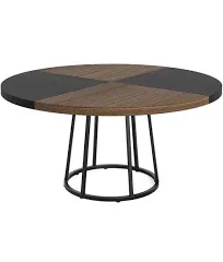 Tribesigns 47 inch Dining Table Round Kitchen Table for Dining Room Living Room, 4 People Dinner Tables with Wood Top Heavy Duty Metal Circle Pedestal for Living Room Kitchen, Black Brown(Only Table)