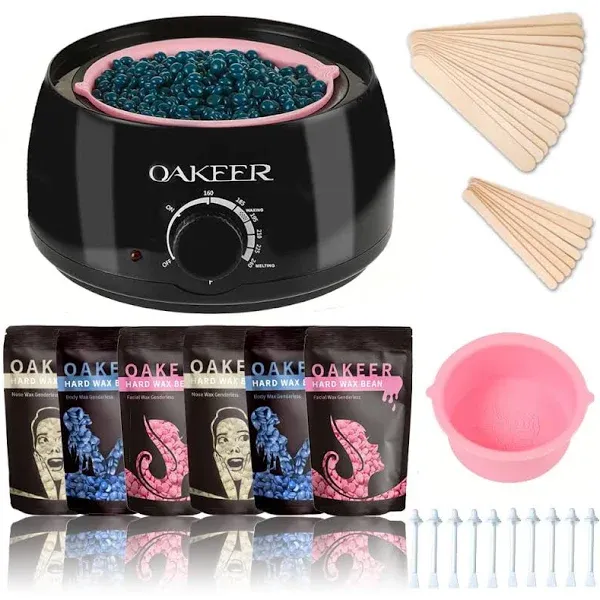 Oakeer Wax Warmer Hair Removal Kit,Women Men Waxing Hair Removal at Home with 6 Bags Wax Body Waxing for Eyebrows Nose Cheeks Arms Bikinis Legs 62