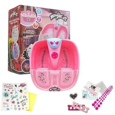 Miraculous Ladybug - Marinette's Foot Spa Set for Kids with Real Bubbles Massage and Relaxing Music with DIY Manicure and Pedicure Set with Foot Care