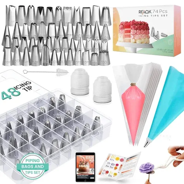 RFAQK 74 Pcs Icing Piping Bags and Tips Set Cake Decorating Kit