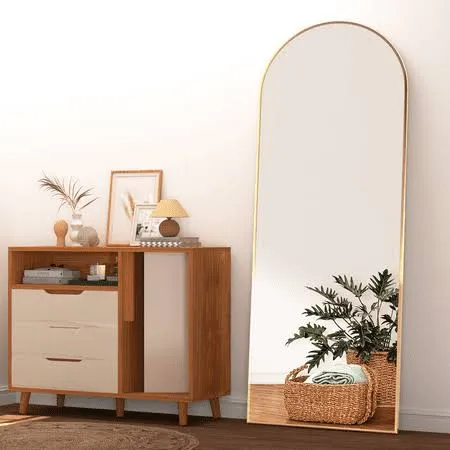 Cisteroman Full Length Mirror Arched Mirror, Floor Mirror with Stand, Full Body Mirror 64"x21" Gold Arch Standing Mirror Large Bedroom Mirror Standing