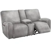 Reclining Love Seat with Middle Console Slipcover, 8-Piece Velvet Stretch Lov...