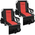 VIVOHOME Stadium Seats with Back Support and Cushion, 2 Pack Portable Bleacher Chairs with Cup Holder, Storage Bags and Shoulder Strap, Black and Red