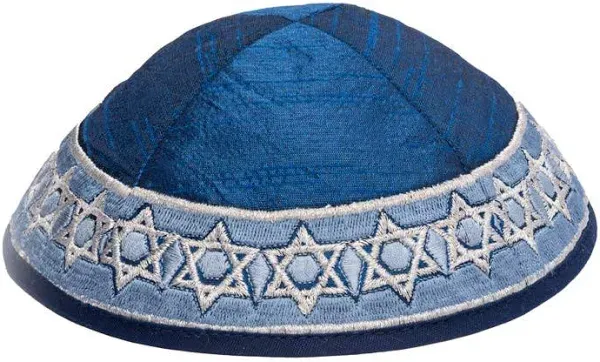 EMANUEL Yair Blue Magen David Star Embroidered Kippah Yamaka (YME-14B)