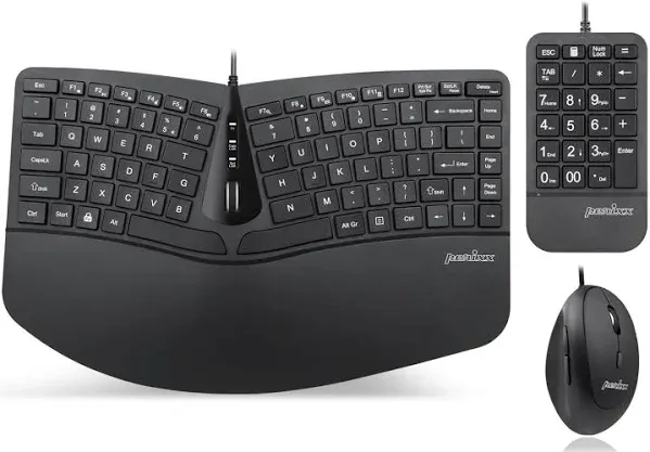 Perixx PERIDUO-406A, 3-in-1 Wired Compact Ergonomic Keyboard with Vertical Mouse and Numeric Keypad