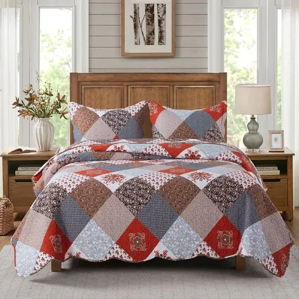 Travan Floral Printed 3Piece King Size Bedspread with Shams and Reversible Quilted Bedding