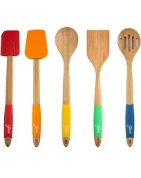 NIB Fiesta 5-Piece Multicolor Bamboo and Silicone Utensil Set