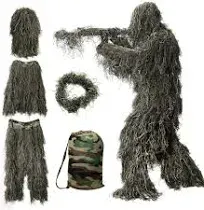 MOPHOTO 5 in 1 Ghillie Suit, 3D Camouflage Hunting Apparel Including Jacket