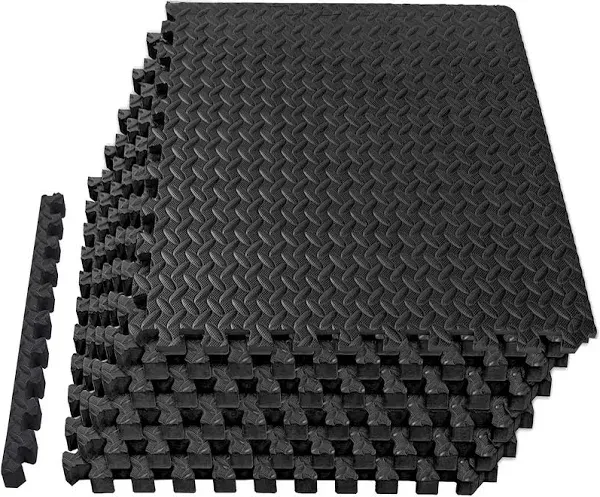 Home Gym Exercise Floor Mats or Equipment, 6 Tiles (Area: 24 SQ FT), Black