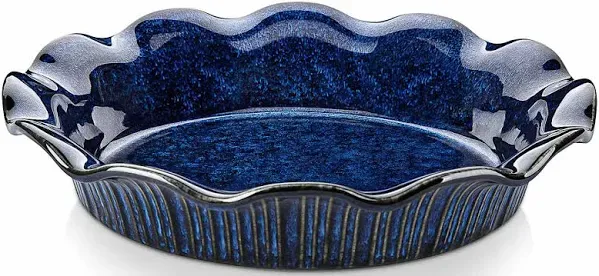 Stern Fluted Pie Pan Farmhouse Stoneware with Reactive Glaze