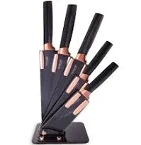 Nuovva Kitchen Knife Block Set Copper 5 Piece Set with Knives Clear Acrylic Bloc