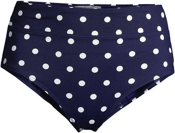 LANDS&#039; END Tummy Control Navy Polka Dot  High Waisted Bikini Bottoms US 10 NWT