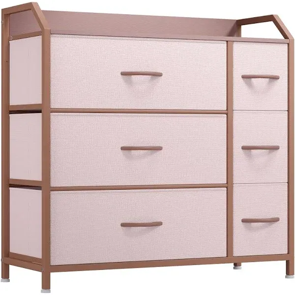 Dresser + 6 Drawers - Fabric Storage Tower Organizer Unit for Bedroom Rose Gold