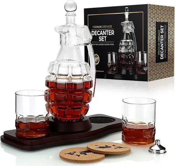 GreenCor Whiskey Gift Father&#039;s Day Box set Stones/Glasses<wbr/>/Coasters/Tong<wbr/>s New