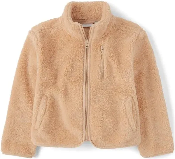 Girls Sherpa Zip Up Jacket - Brown