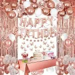 Rose Gold Happy Birthday Party Decorations for Women Girls,Happy Birthday Banner