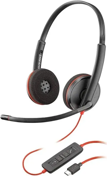 HP Poly Blackwire C3220 Headset - Stereo - USB Type C - Wired - 32 Ohm - 20 Hz - 20 kHz - Over-The-Head, Over-The-Ear - Binaural - Supra-aural - 5.20 ft Cable - Noise Cancelling Microphone - Black