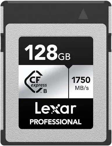 Lexar Professional Silver Series 128 GB Tarjeta CFexpress Tipo B, Tarjeta CFe Lectura de hasta 1750 MB/s, Adopta PCIe Gen3x2, Tarjeta de Memoria CF Compatible con DSLR, cámara XQD (LCXEXSL128G-RNENG)