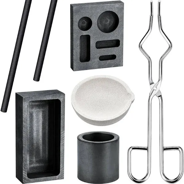 Geiserailie 7 Pieces Graphite Torch Melting Casting Kit, Including 2 Graphite Crucible Stir Stick, Graphite Casting Mould 5-in-1 Graphite, Graphite