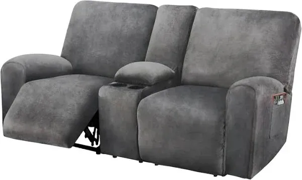 ULTICOR Reclining Loveseat with Middle Console Slipcover 8-Piece Velvet Stretch Sofa Covers