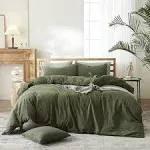 Army Green Bedding Sets Queen Size Dark Green Duvet Cover 100% Washed Cotton