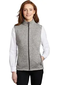 Port Authority Womens Sweater Fleece Full Zip Vest - Heather Grey