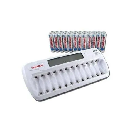 Tenergy TN160 12-Bay NiMH Battery Charger+24 Premium AAA Rechargeable Batteries