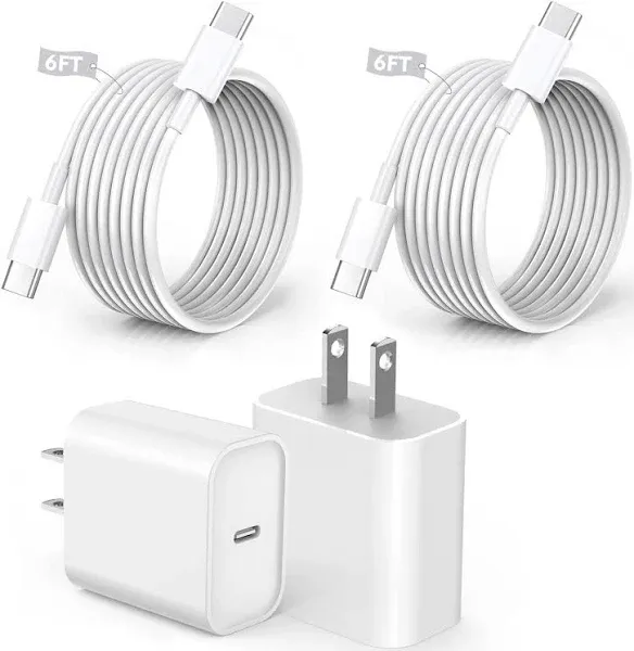 Fast iPhone 16 15 Charger, USB C Charger 2Pack 20W Type C Fast Charging with 6FT Long USB C to USB C Cable for iPhone 16/16 Pro Max/15 Plus/15 Pro, iPad 10, iPad Mini 6, iPad Air 4/5, iPad Pro 12.9/11