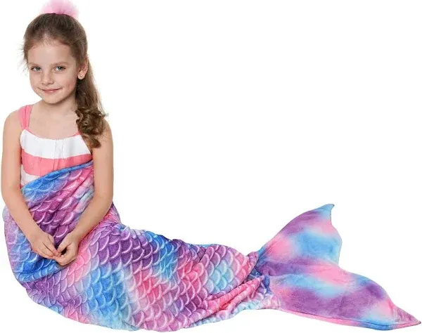 Mermaid Tail Blanket Plush Flannel Sleeping Blanket for Kids Boys Girls