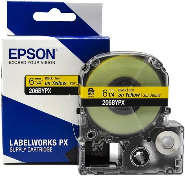 Epson 206Bypx Label Cartridge, Black On Yellow, Labels/Roll: Continuous