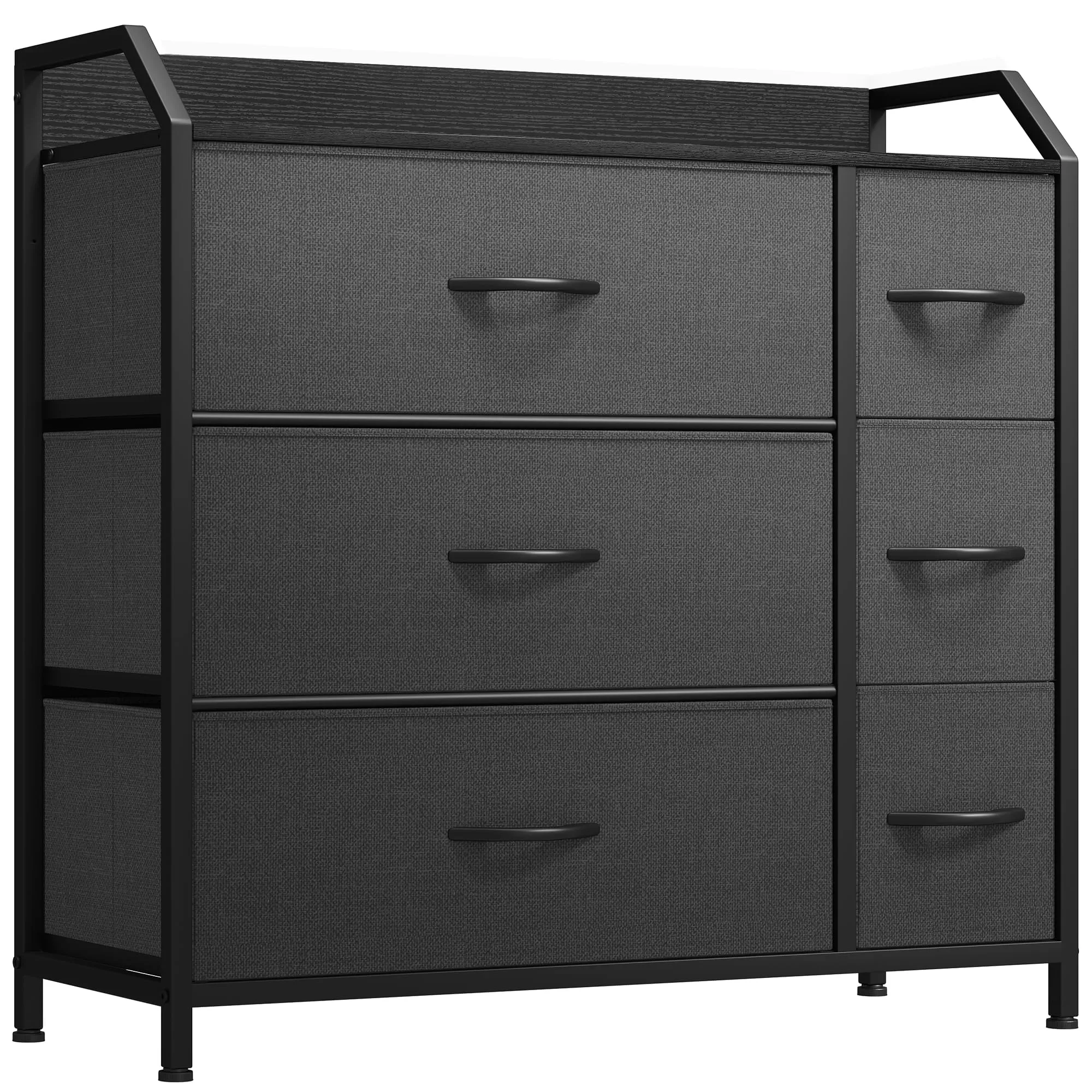 Black Grey Dresser + 6 Drawers Organizer Unit Fabric Dresser Storage Steel Frame