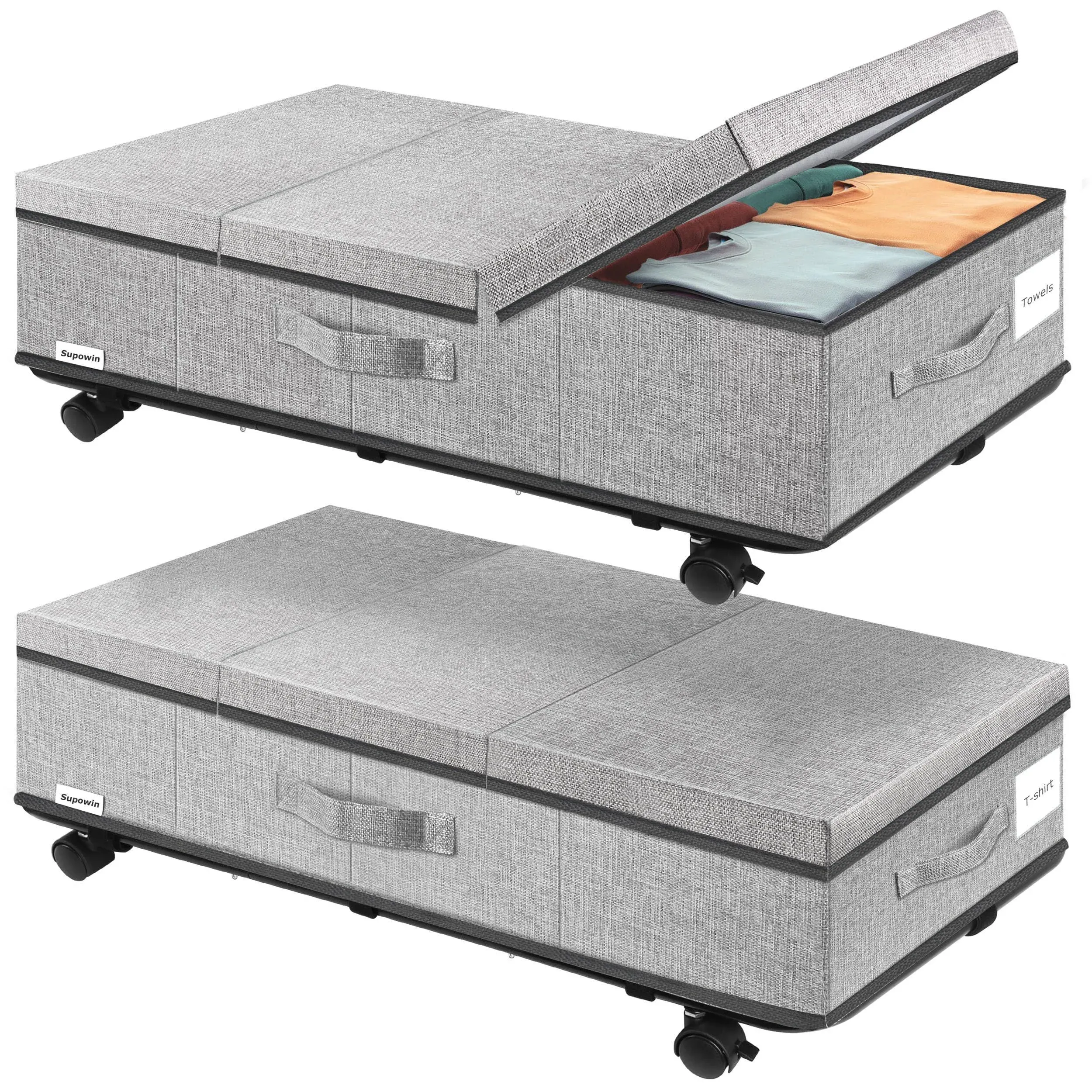 Supowin Under Bed Storage with Wheels Rolling Underbed Storage Containers with Lids