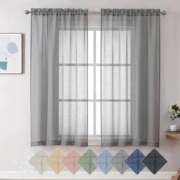 Kirei Elegant Grey Linen Look Sheer Curtains for Window Decor, Rod Pocket Gray Flax Window Treatment Privacy with Light Filter Vertical Drapes for Bedroom, Charcoal Grey, W40 x L63, 2 Panels