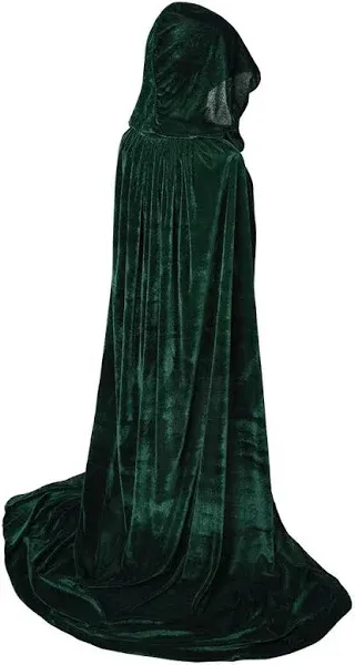 Green Hooded Cape Long Hooded Cloak Velvet Cape Witch Halloween Costumes Sz. L