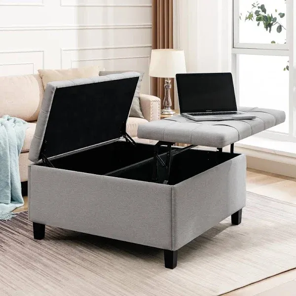 YITAHOME Storage Ottoman Coffee Table Lift Top Square Ottoman with Storage Tufted Upholstered for Living Room