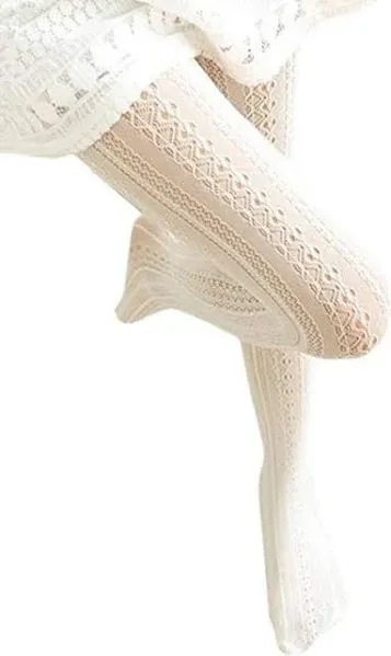 SurBepo Women Fishnet Hollow Out Knitted Patterned Stockings Tights Vertical Strips Pantyhose For Female