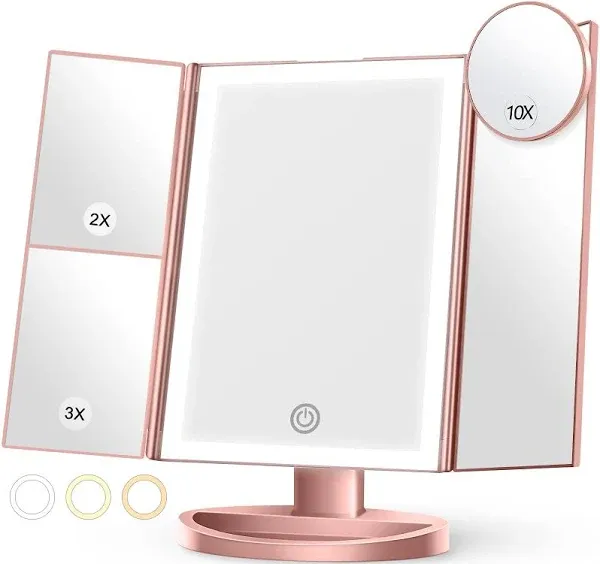 Lighted Makeup Mirror with 3 Color Lighting, Mirror with Extra Round 10X Magn...