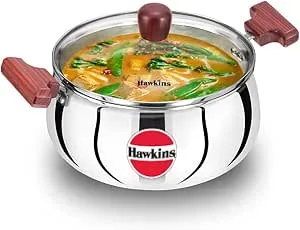 Hawkins Tri-Ply Stainless Steel Induction base Cook / Serve Handi with lid 4 lt