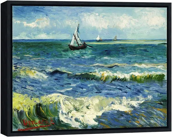 Wieco Art Black Framed Seascape at Saintes Maries-by Vincent Van Gogh, Size: 16x12(Framed)