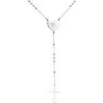 Religious Christian Drop Necklace with Virgin Mary and Cross Rosary Chain Silver Tone