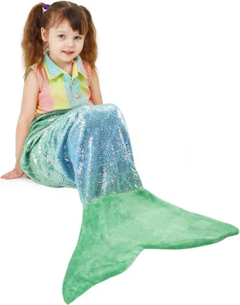 Kids Mermaid Tail Blanket, Super Soft Plush Flannel Sleeping Snuggle Blanket F