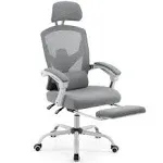 Ergonomic High Back Office Chair with Lumbar Pillow and Retractable Footrest, Mesh Office Chair with Padded Armrests and Adjustable Headrest, Swivel