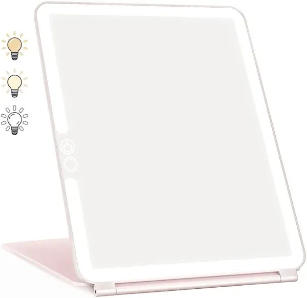  Makeup Mirror with Lights, 2000 mAh USB Rechargeable Lighted Makeup Pink